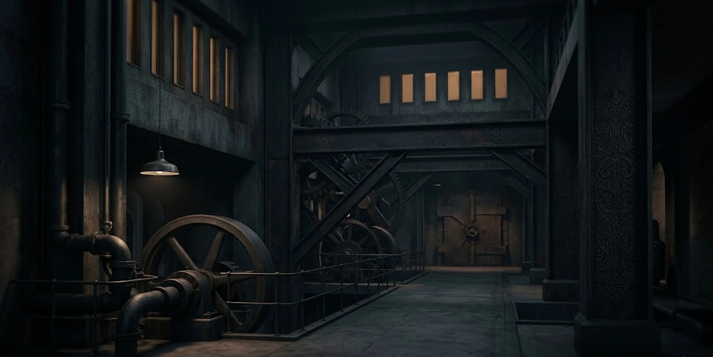 Dark industrial interior representing product systems and infrastructure, symbolizing the difference between in-product engagement and layered onboarding platforms like Digia vs Appcues