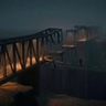A dark, minimalist scene showing a glowing, arched doorway with a shadowy figure standing inside, partially reflected on a glossy floor, creating a mysterious and atmospheric mood.