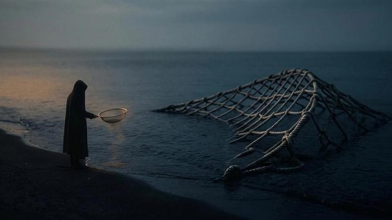 Person trying to catch something in the ocean with a small net, representing ineffective testing catching few bugs