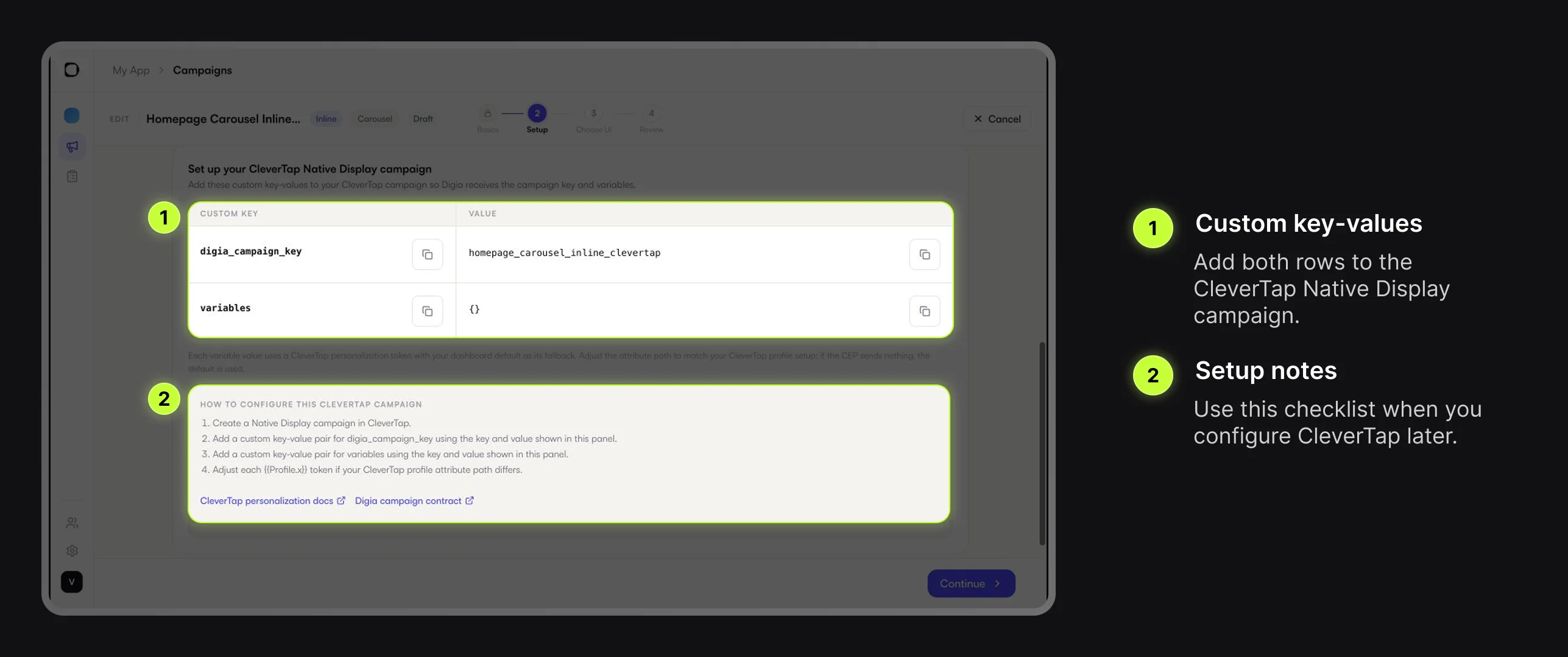 Digia Engage Native Display custom key-values for Inline campaign