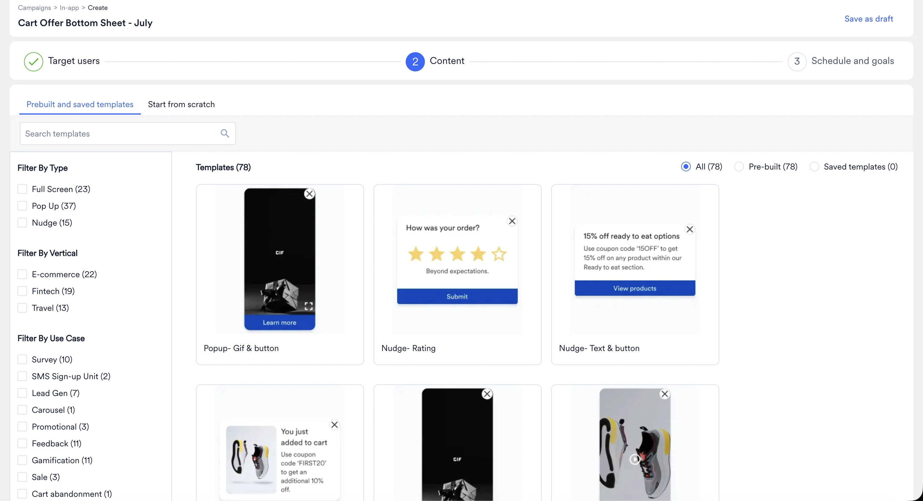 MoEngage content template gallery