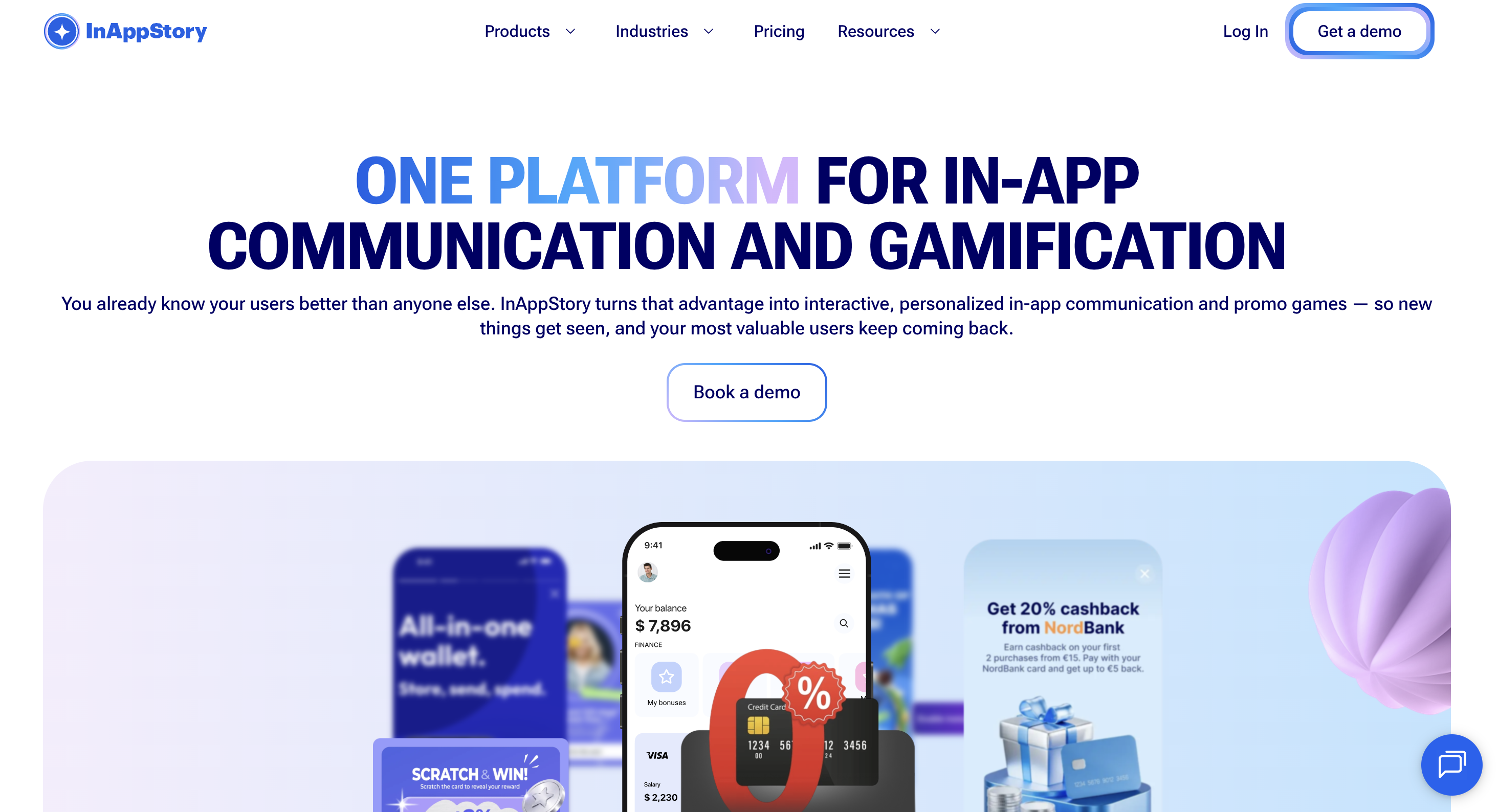InAppStory homepage presenting its managed in-app communication layer
