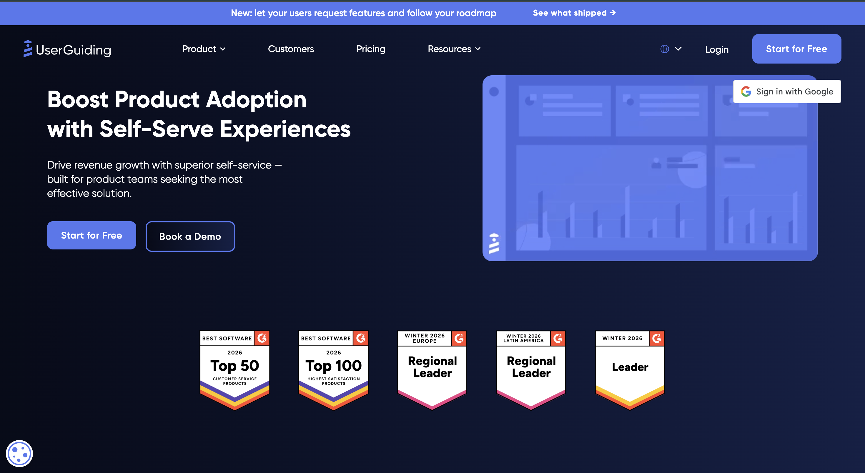 UserGuiding product adoption homepage