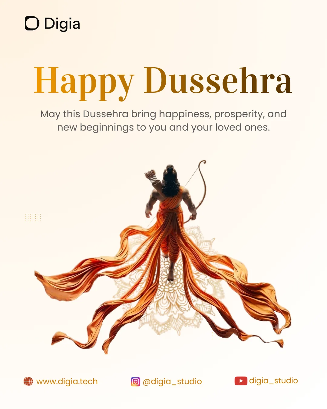 Happy Dussehra from Digia. May this Dussehra bring happiness, prosperity, and new beginnings to you and your loved ones.