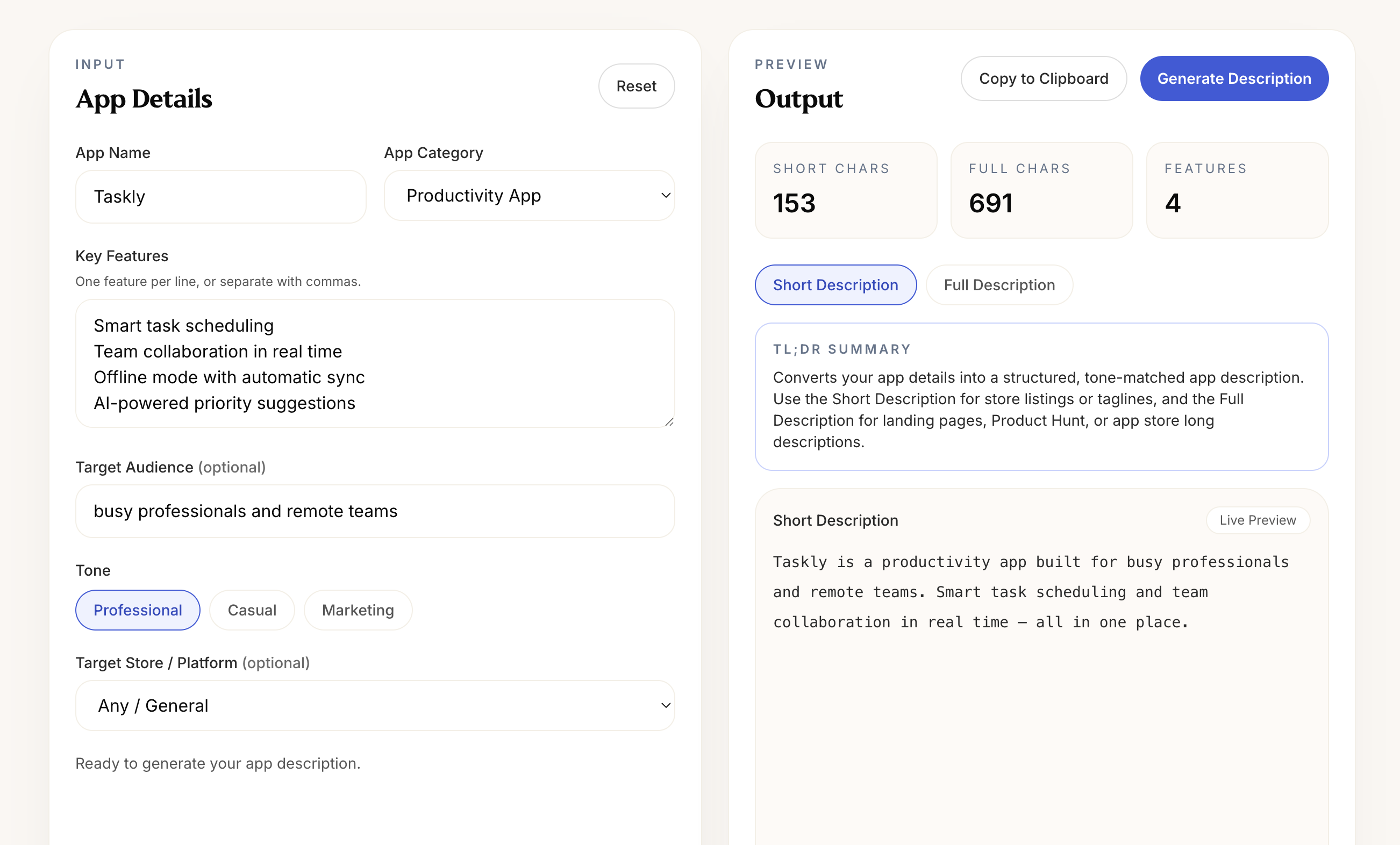 App Description Generator