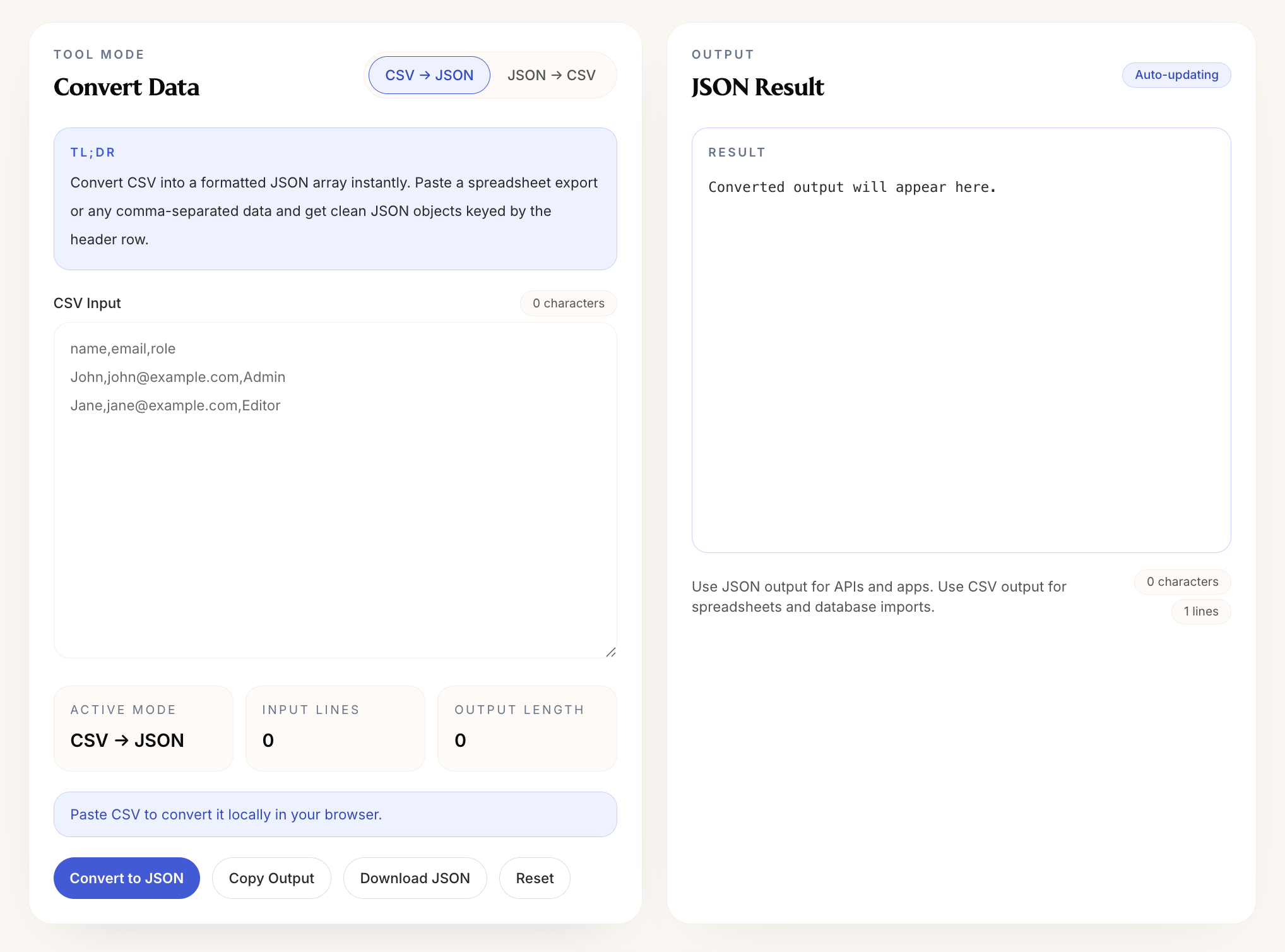 CSV JSON Converter