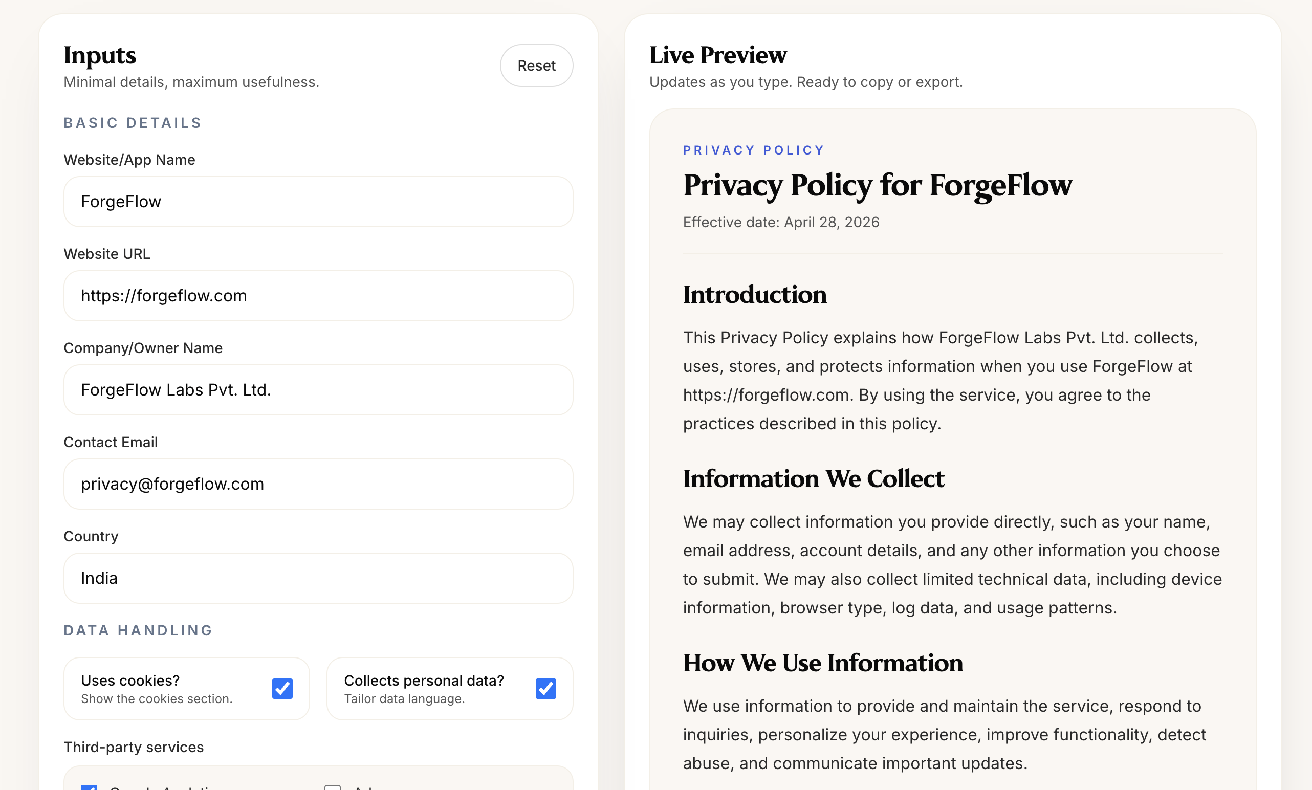 Privacy Policy Generator