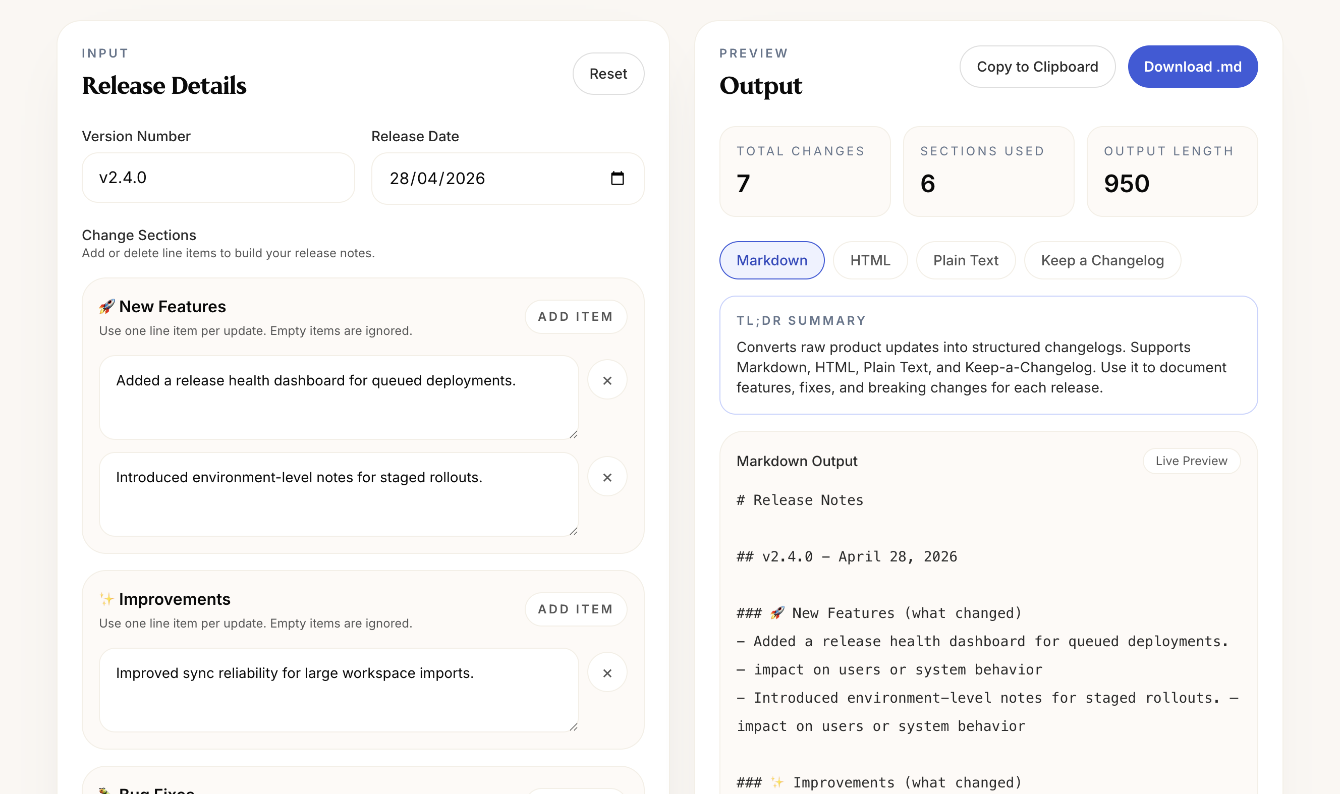 Release Notes Generator