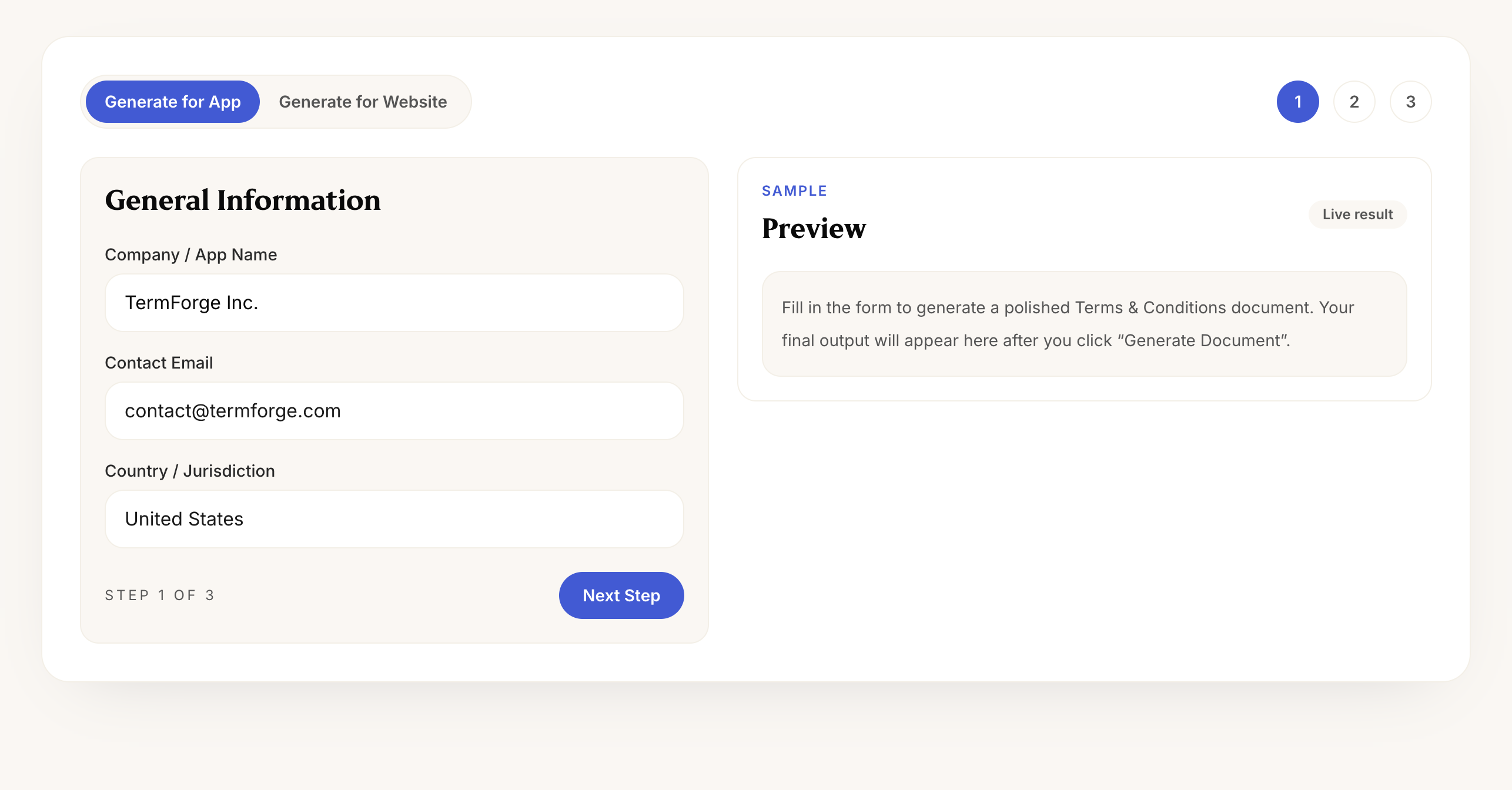Terms & Conditions Generator