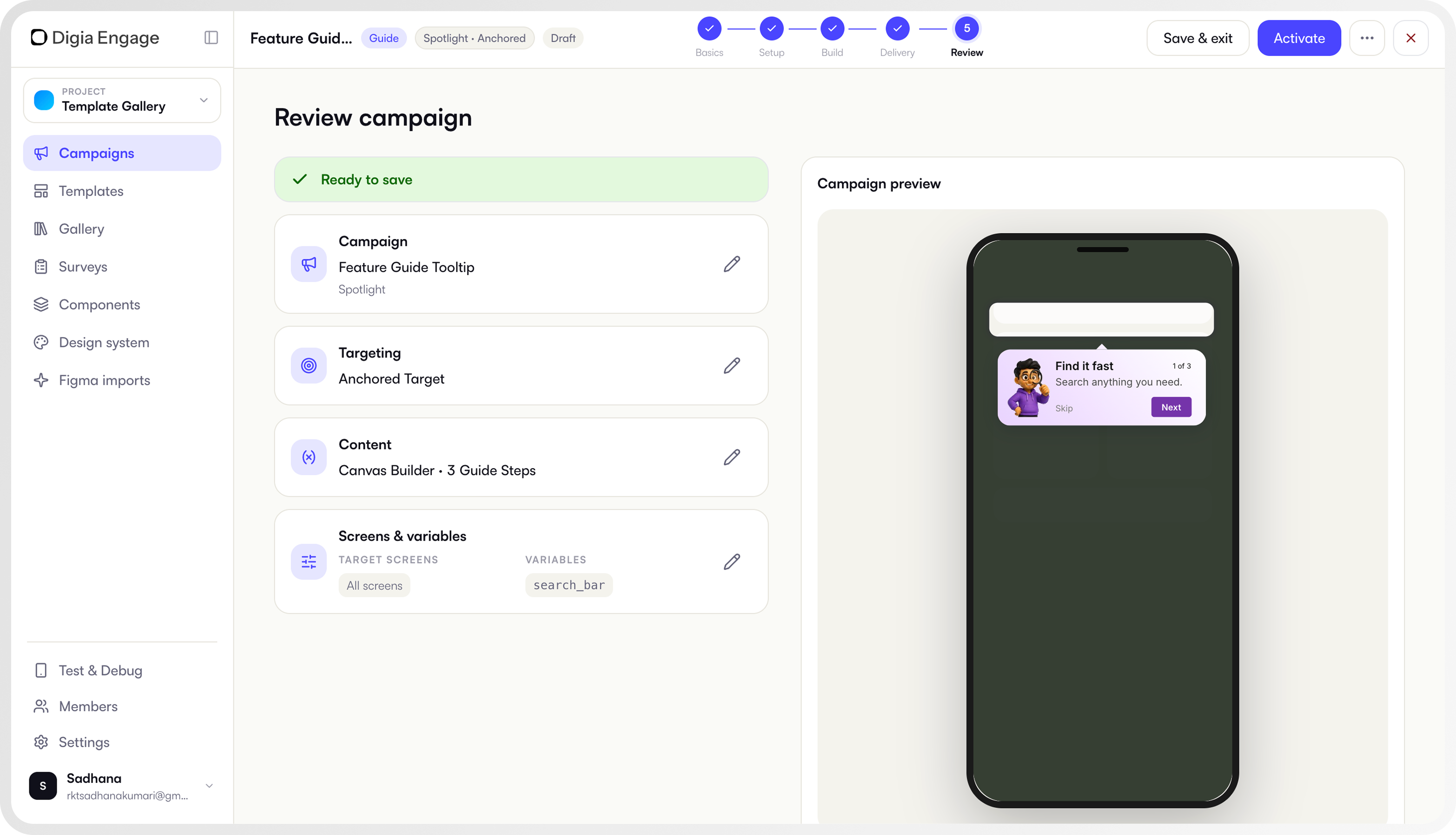 Review & launch in Digia Engage